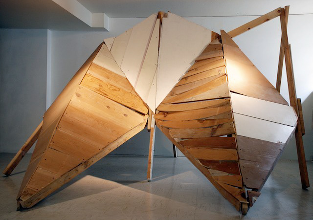 wood  sculpture  formal installation salvage wood architectural topography