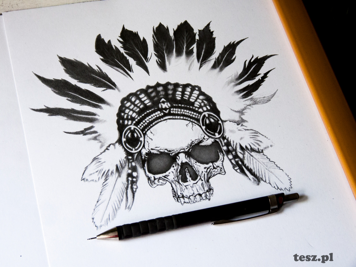 TeSzu TeSz draw traditional pencil skull indian death paper graphite