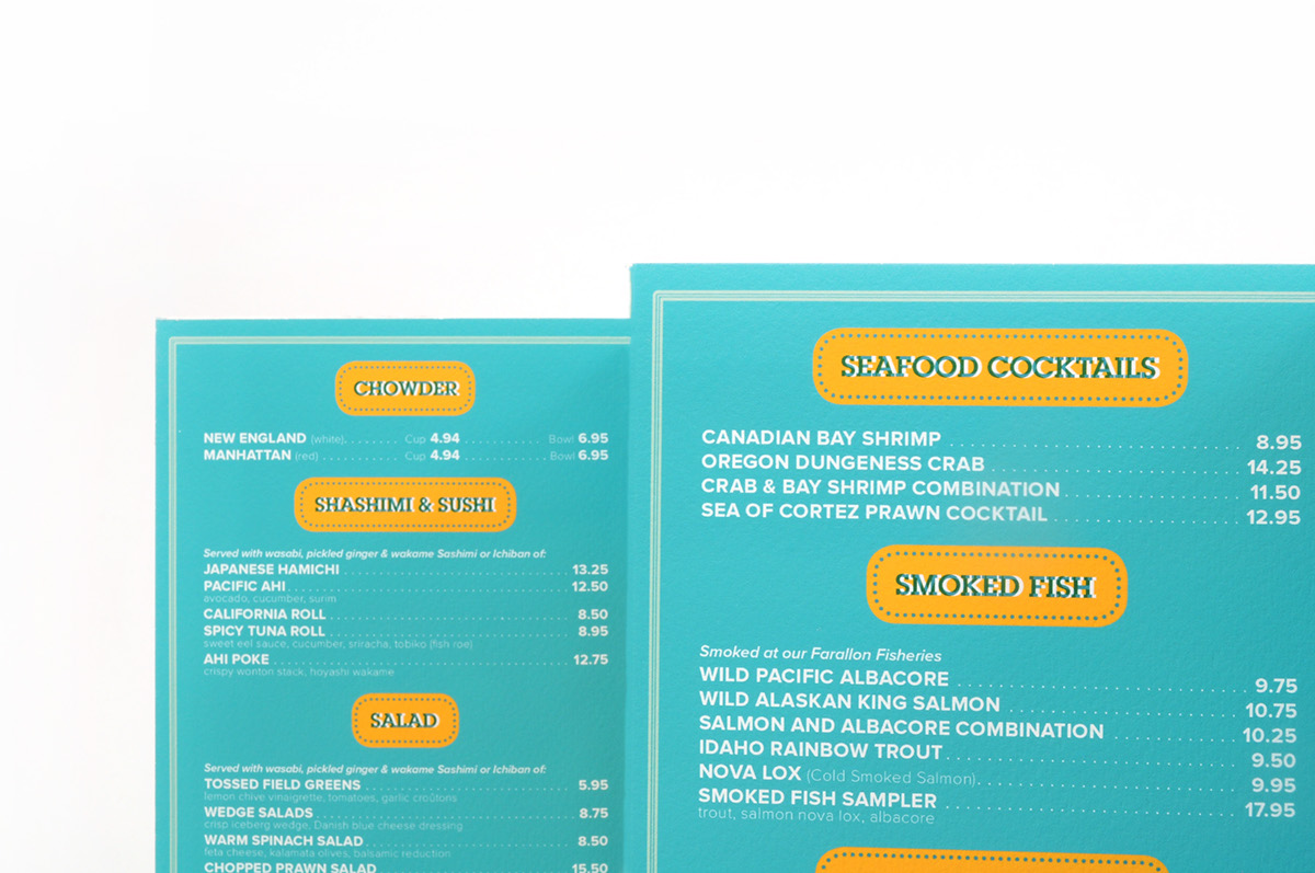 identity restaurant brochure poster business card menu print marine seafood teal editorial logo type AdobeSketch adobedraw