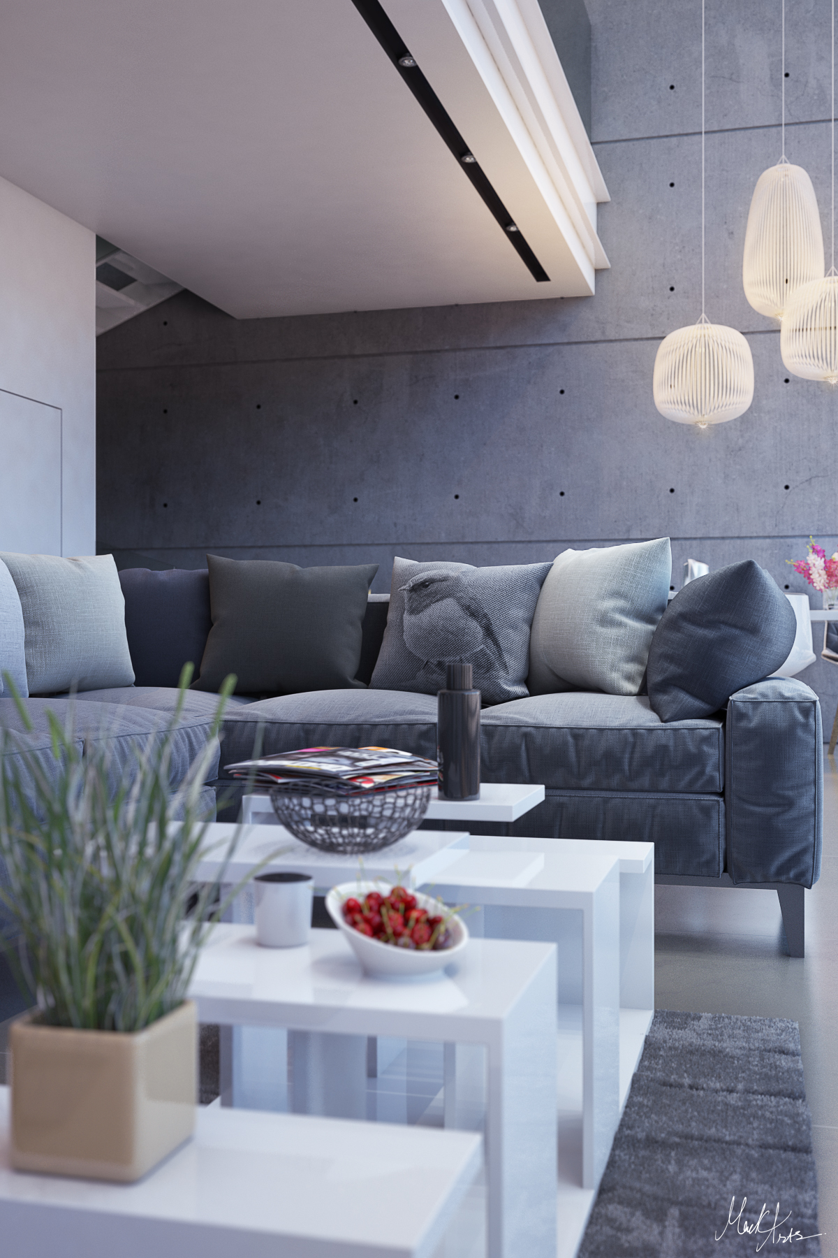 living room dining room 3D Interior realistic rendering architecture Lamp sofa cushion design