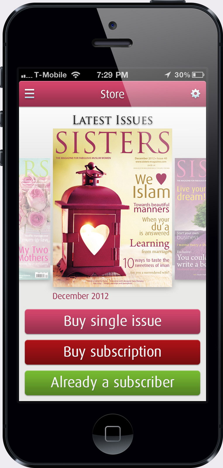 ios mobile Mobile UI application iphone iPad magazine UI ux pink Colourful  Sisters muslim Digital Magazine