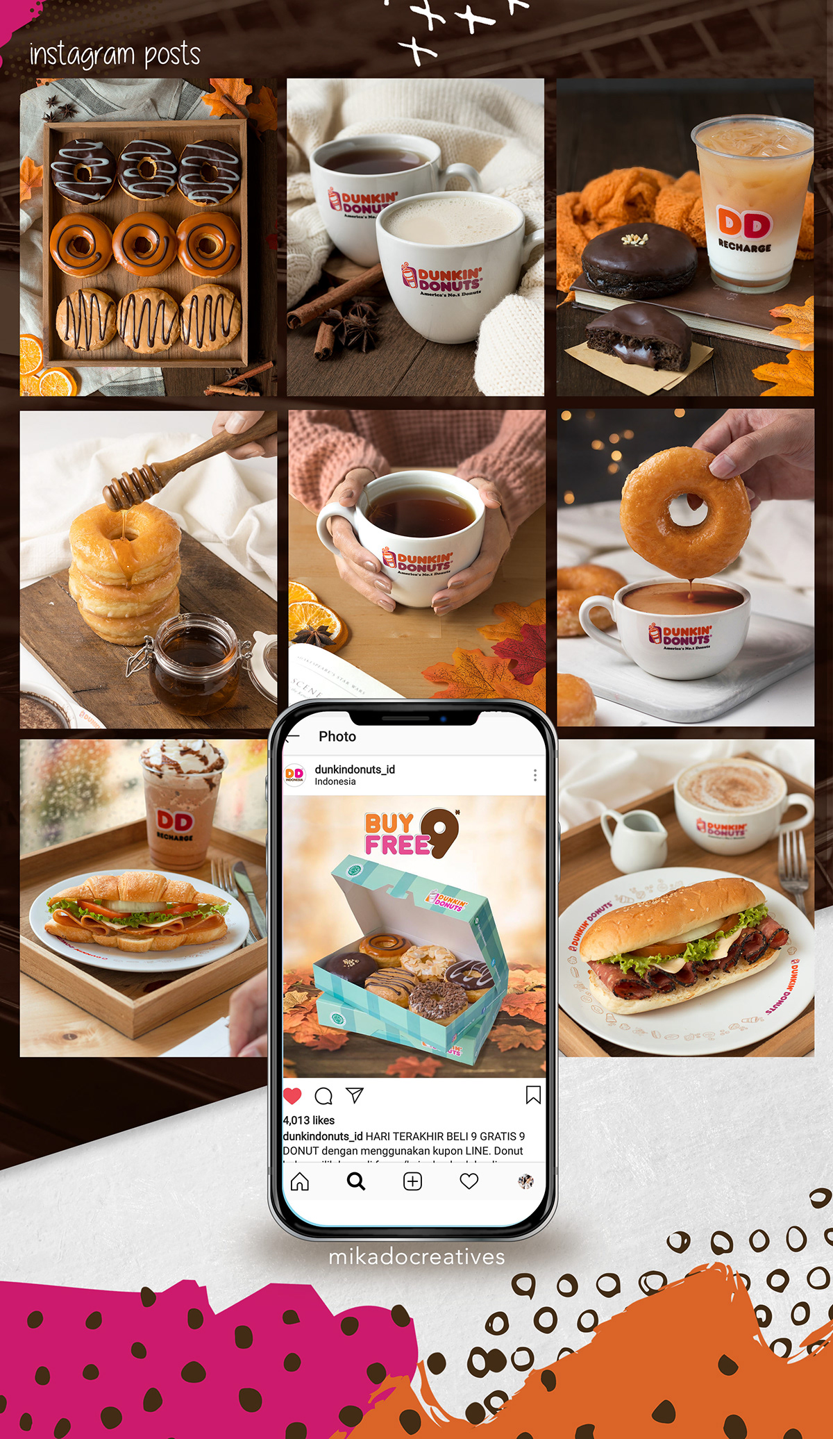 dunkin' donuts social media instagram facebook floating Donuts donut