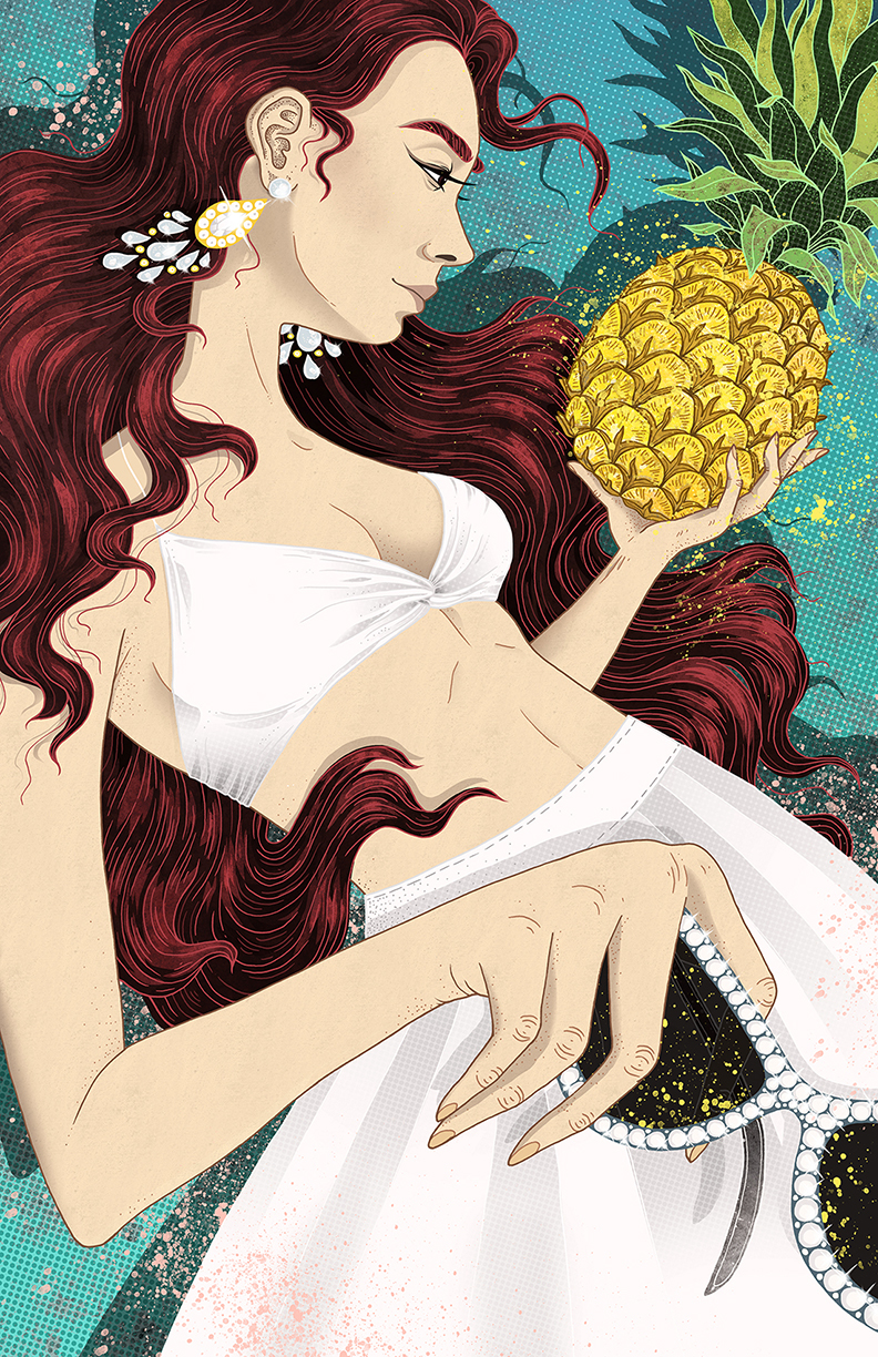 Pineapple bathingsuit redhead hair long hair Fruit poolparty 70's Fashion  DANCE  