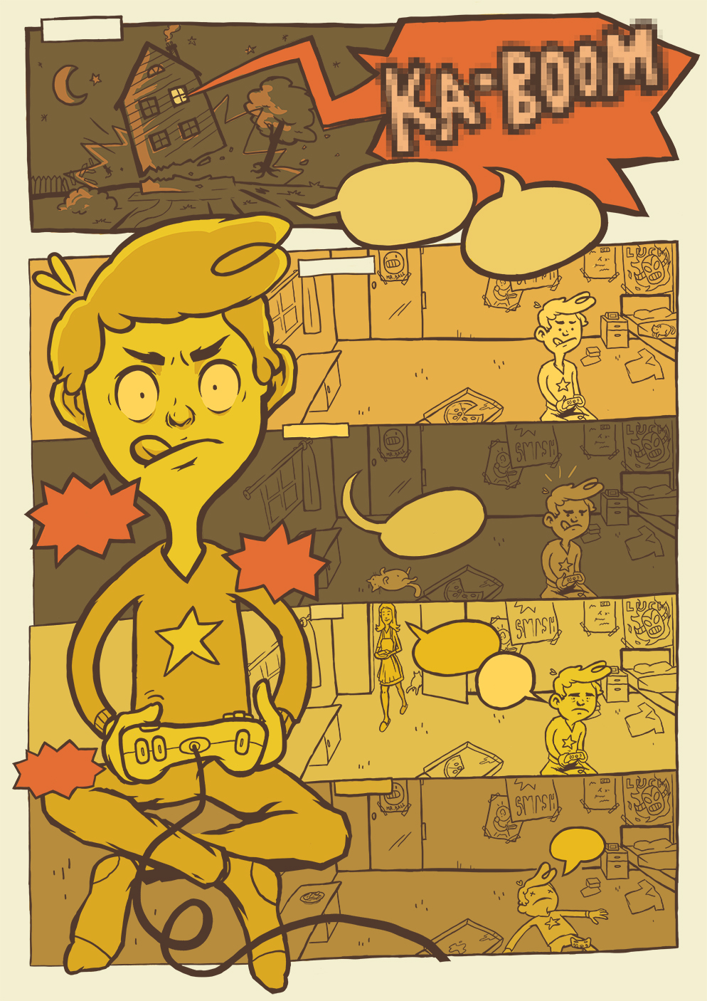 comic page random ink pencil yellow brown game Retro boy pixel adventure swierkosz krzysztof