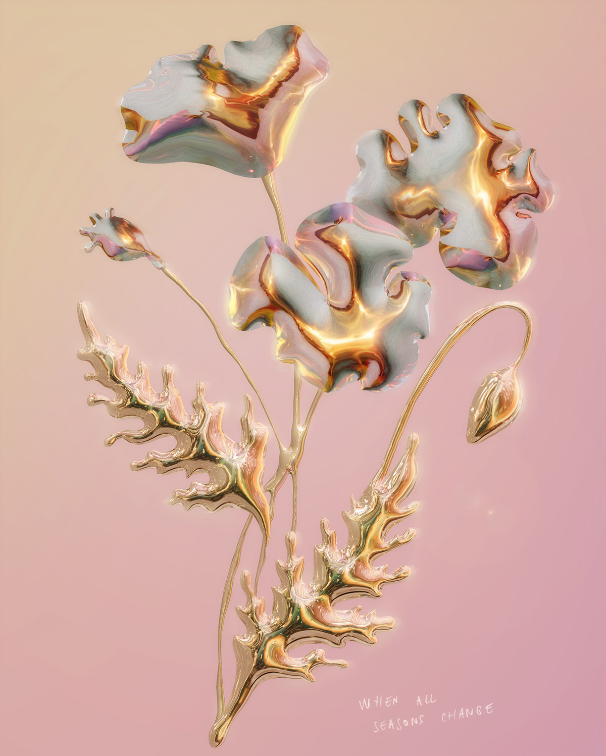 3D 3D flower chorme digiital art form magazine glowing gold flower magazine Nature silver flower