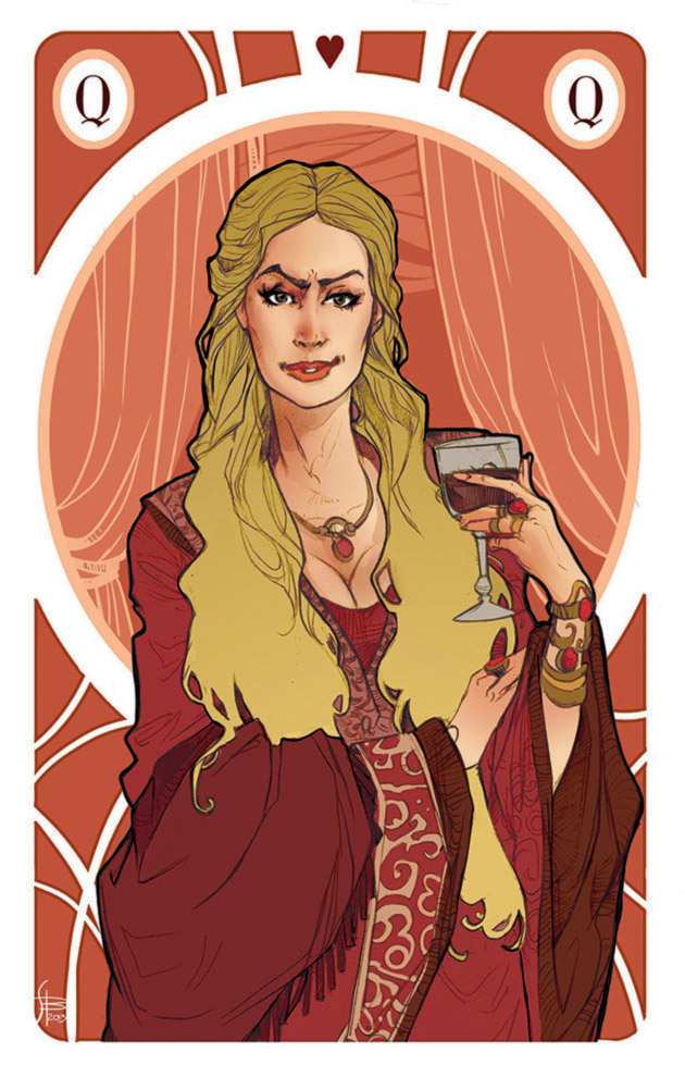 Game of Thrones george martin ma Melisandre di Asshai sansa stark Cersei Lannister Margaery Tyrell card cards Queens queen Liberty Art Noveau daenerys targaryen dragons