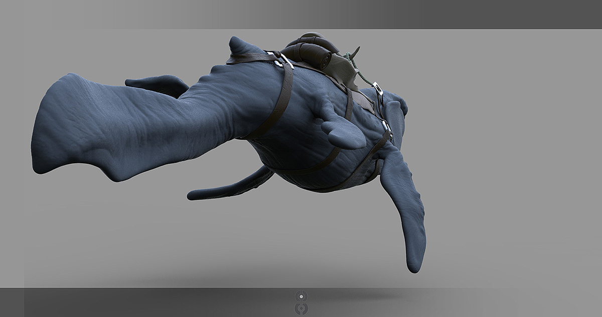 Zbrush Character 3D Whale sea alien rider saddle rope concept