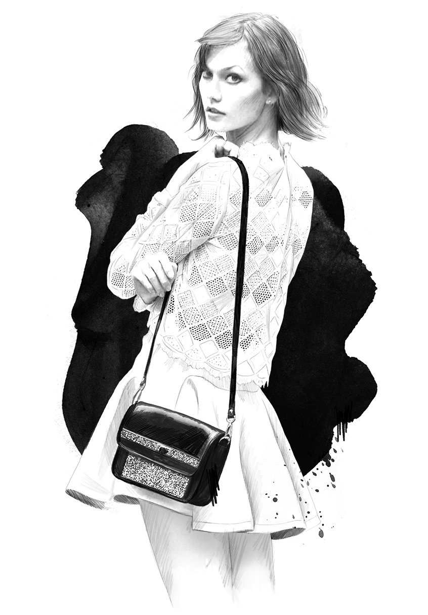 ss15 Diane von Furstenberg clothes models taylor swift cara pencil ink digital black and white scribble messy editorial fashions