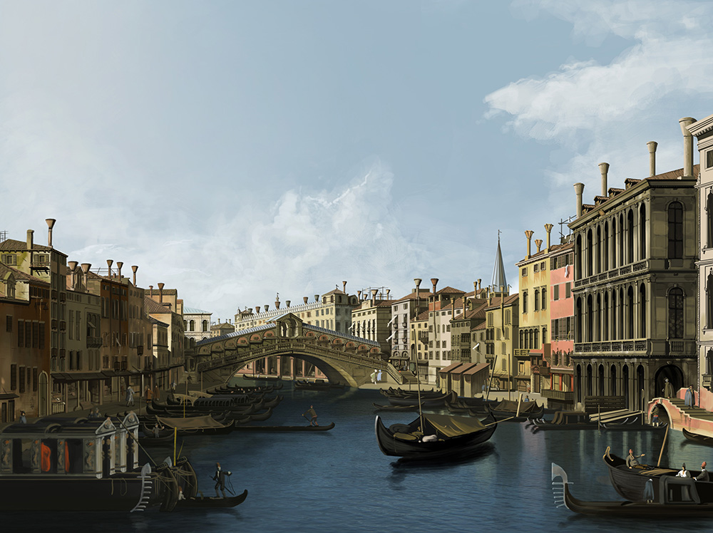 master copy Canaletto digital painting photorealistic Landscape photoshop