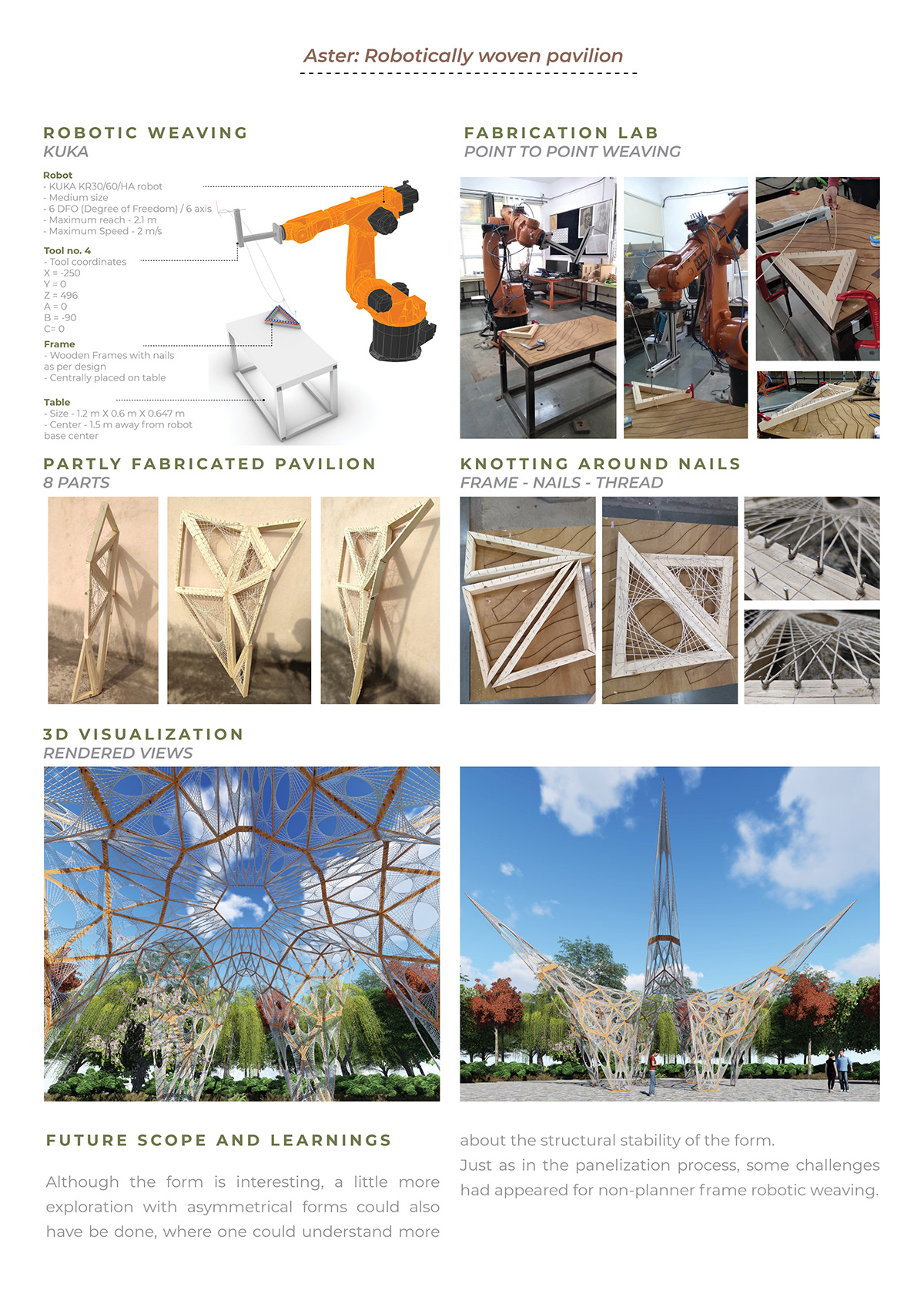 architecture design fabrication Kuka parametric architecture pavilion portfolio Render robot weaving