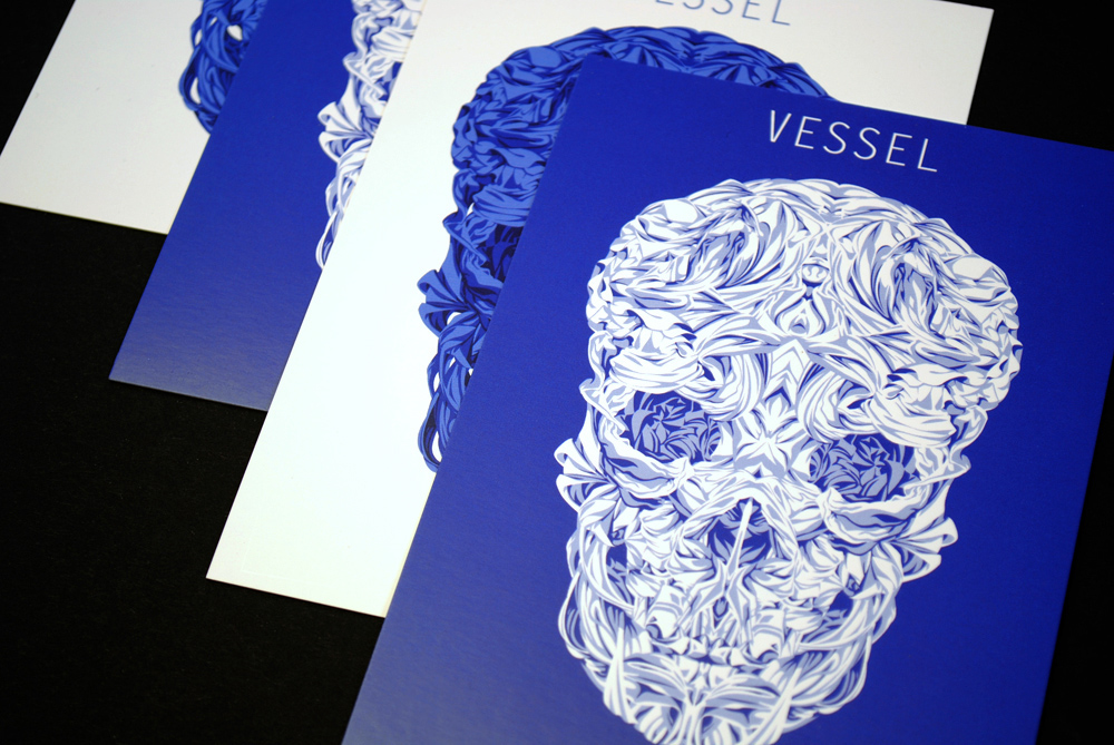 skull vessel screen print postcards inkblot rorschach ultramarine