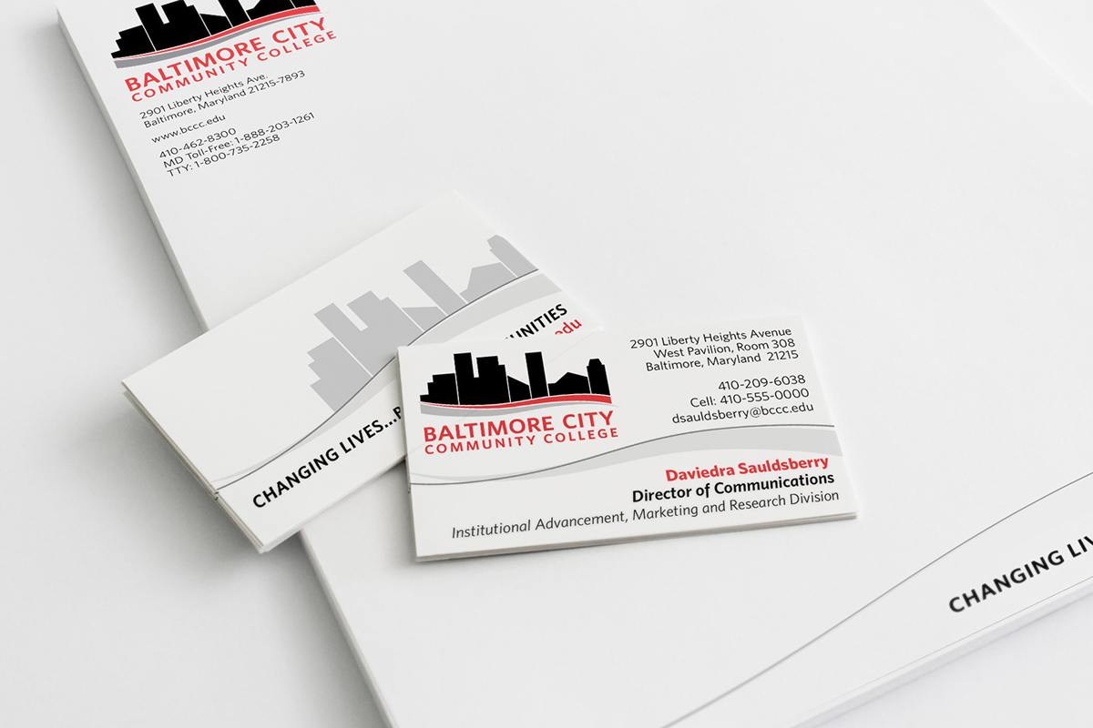  logo  letterhead  business card  envelope  Baltimore  Baltimore City BCCC college view book flier flyer Stationery