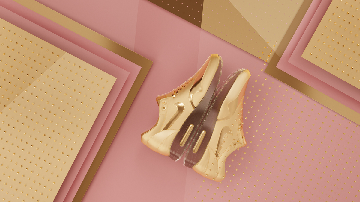 gold modelling octane cinema4d air Nike Render 3D visual graphics