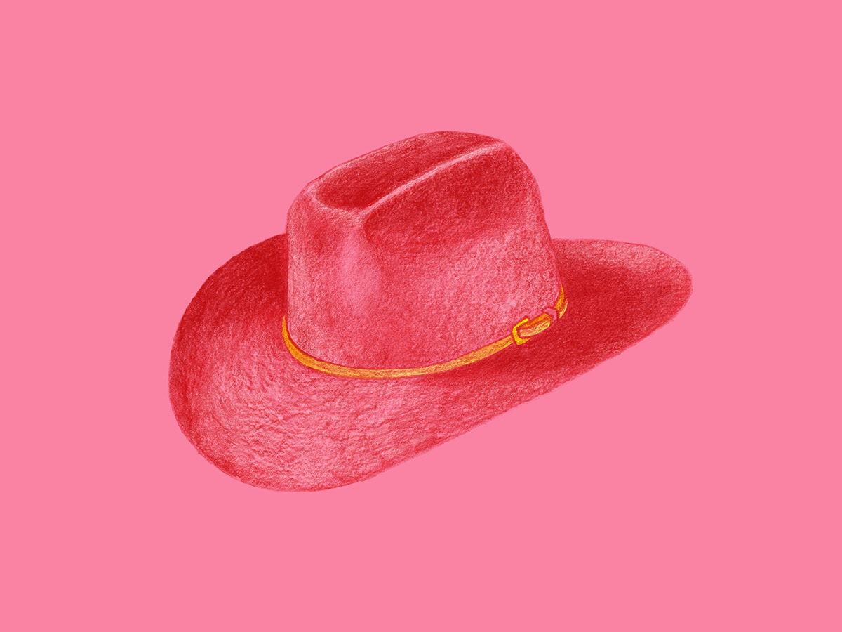 stetson cowboy hat Cowgirl hat anyone can yeehaw wild west western hand drawn Pencil drawing pink