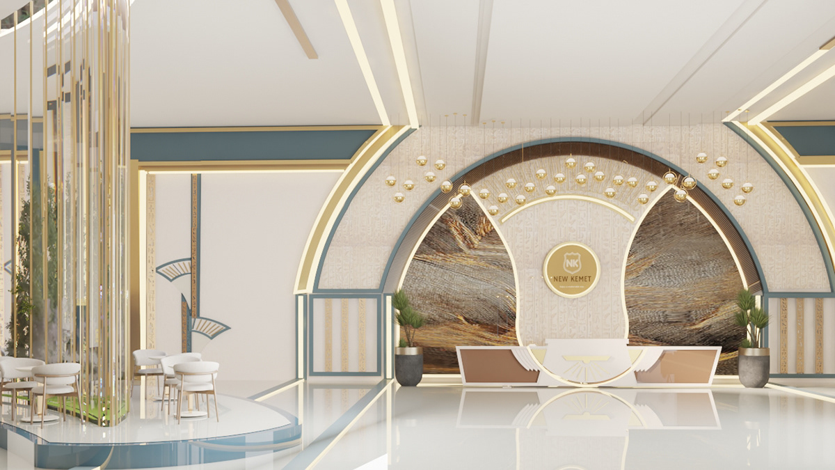interior design  Reception hotel luxury elegant modern 3ds max vray Render 3D pheronic design