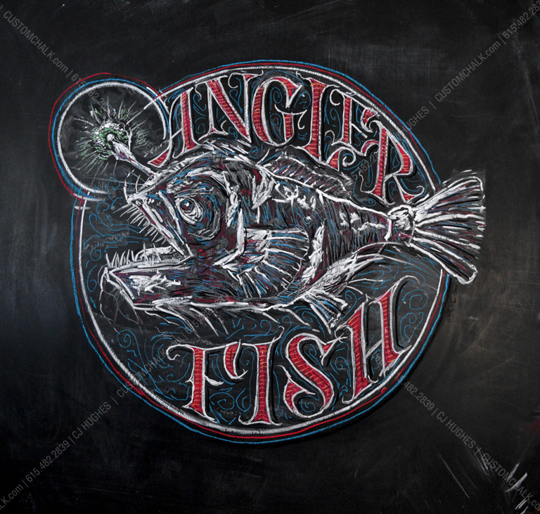 Angler Fish fish deep sea sea monster sea creature Ocean chalk Chalk art Chalk Lettering