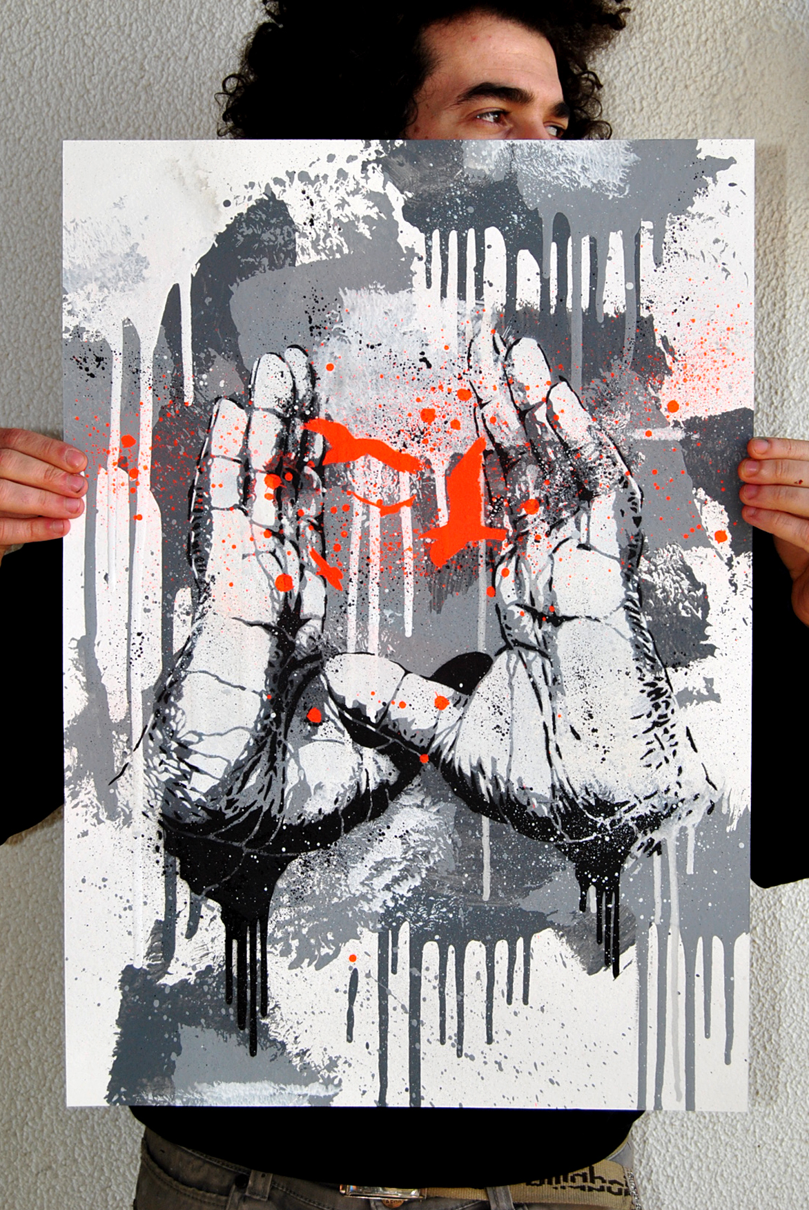 edition limited canvas streetart spray stencil hands geometric graphic art Urban birds handmade handcut