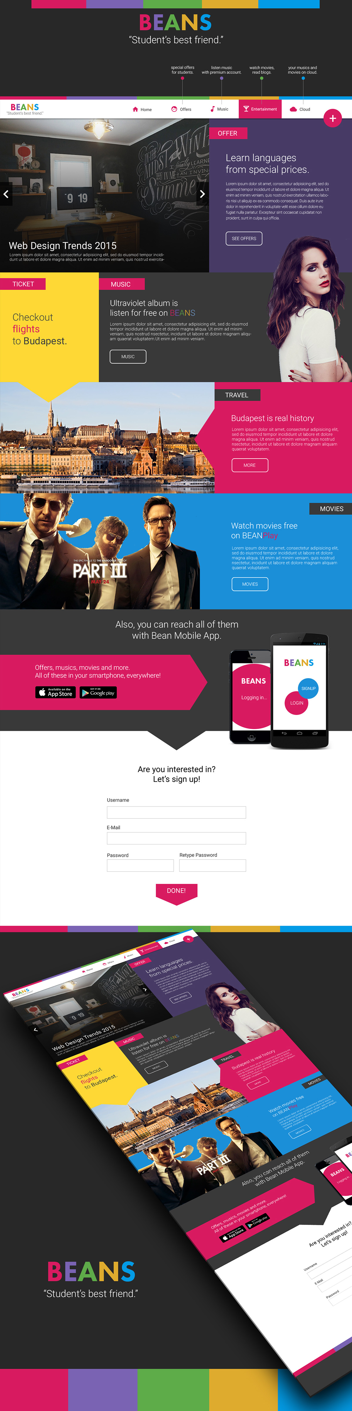 Web design app web application web app graphic mobile desktop color student music and movie