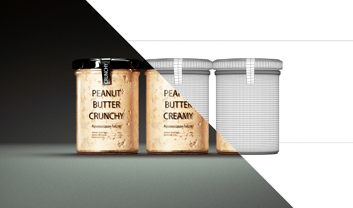 3D visualization product rebranding corona render  3ds max honey peanut butter