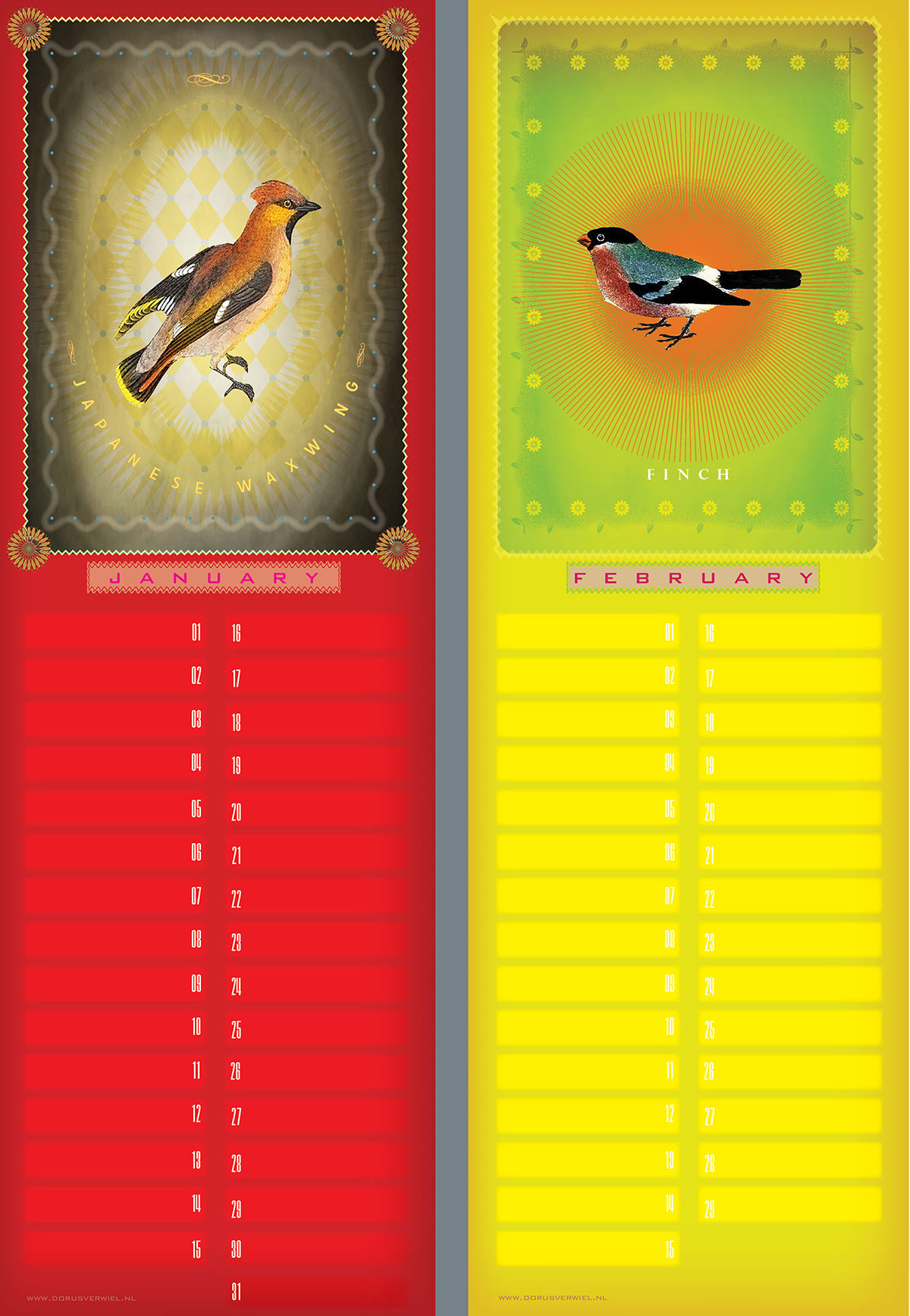 vector Illustrator calendar birds