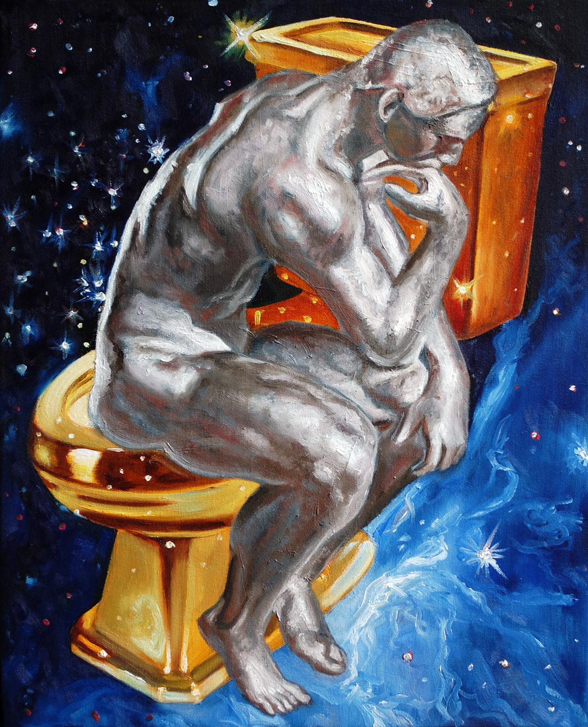 Thinker goldtoilet nebula Space  kitsch Китч Thinking man golden toilet