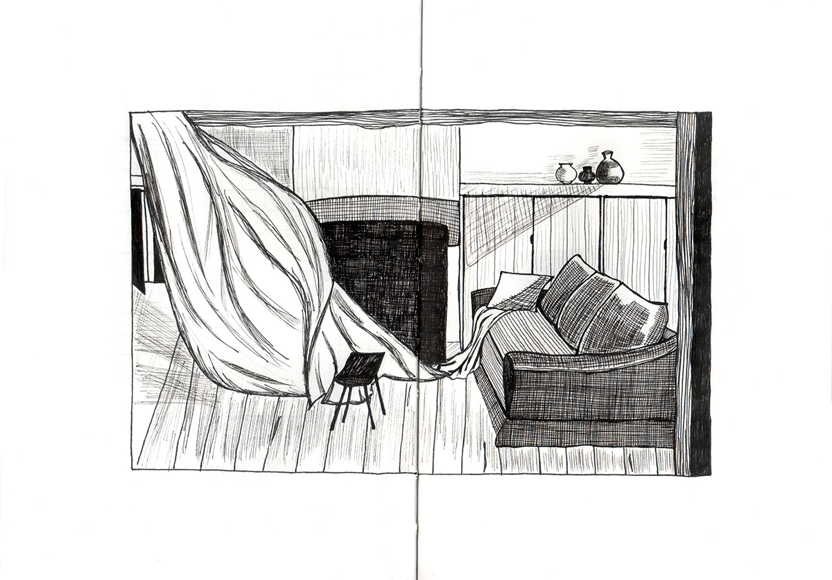 black and white ink Interior interior sketches  line drawing sketchbook интерьер чернила
