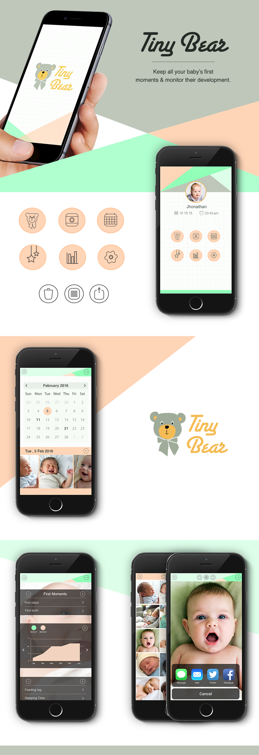 UI ux baby care app kids parents baby log