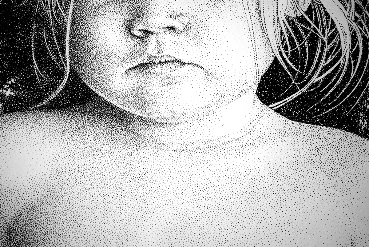 Pointillism stippling portrait black ink paper draw conceptual black & white dots art Realism Human Figure face children lost