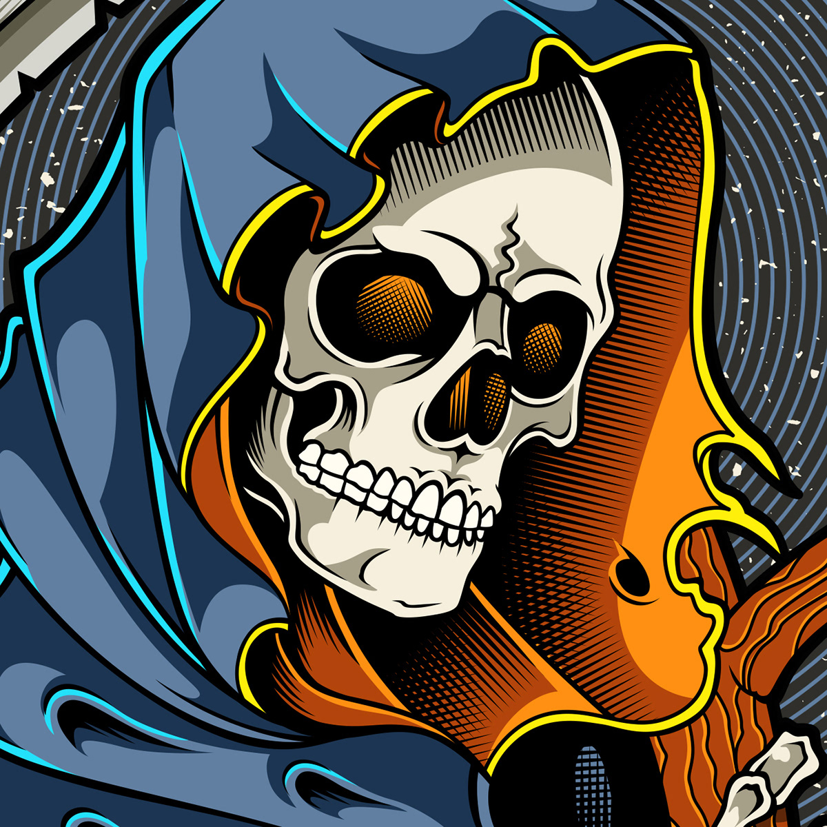 grimreaper skull skateboard vectorart flatcolors ILLUSTRATION 