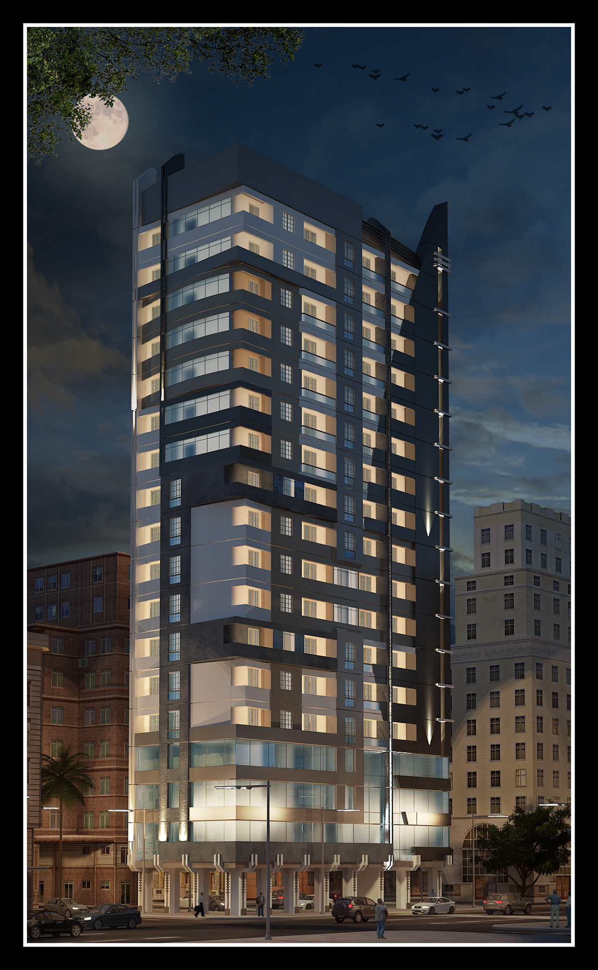 vray 3dmax apartment building design exterior