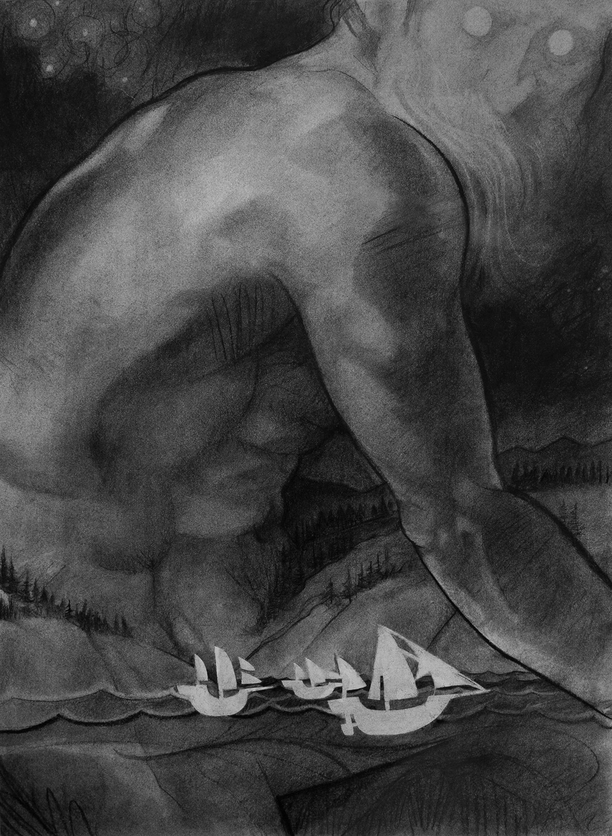 charcoal storyboard large drawings line shading Chiaroscuro