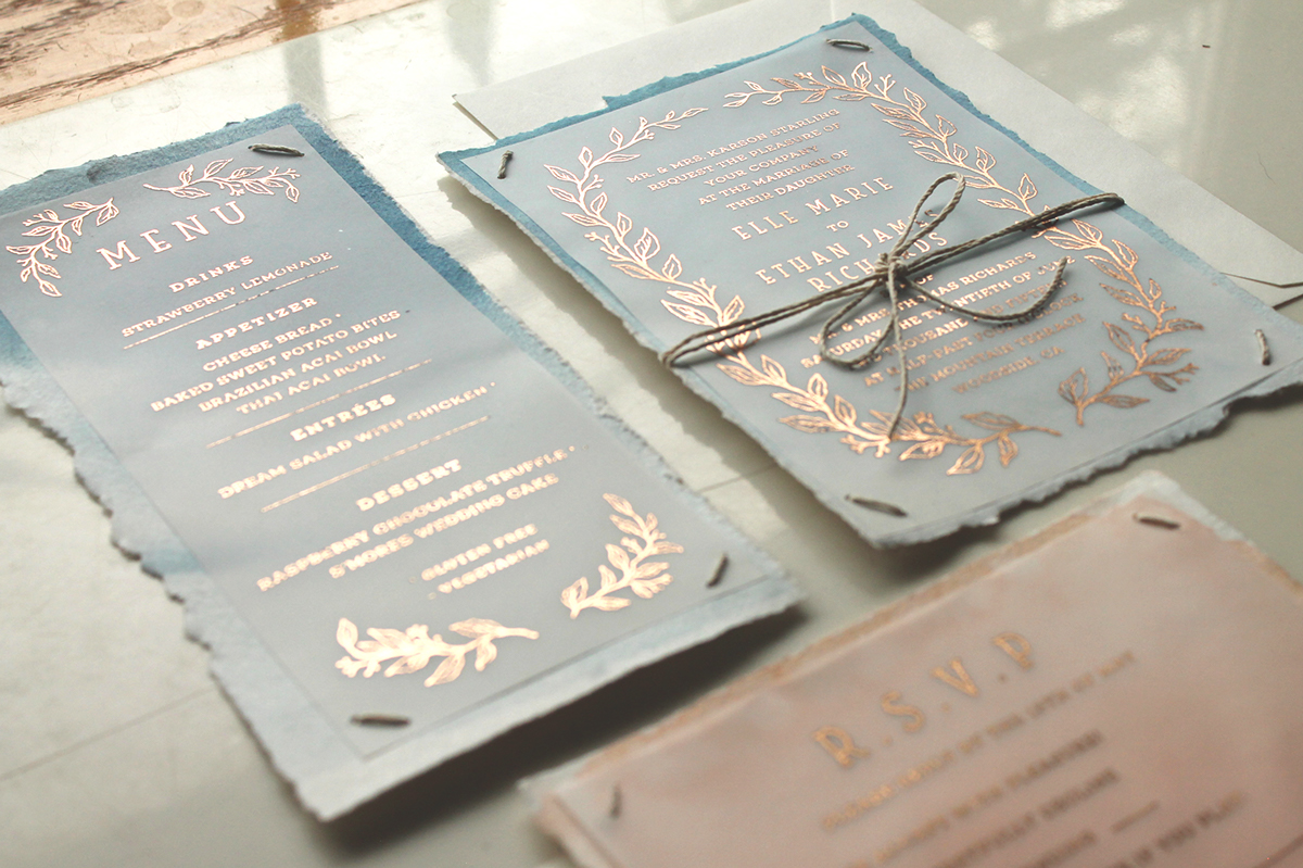 wedding Invitation stationary watercolor copper vellum Quality Classic rsvp menu design pastel vines Style elegant