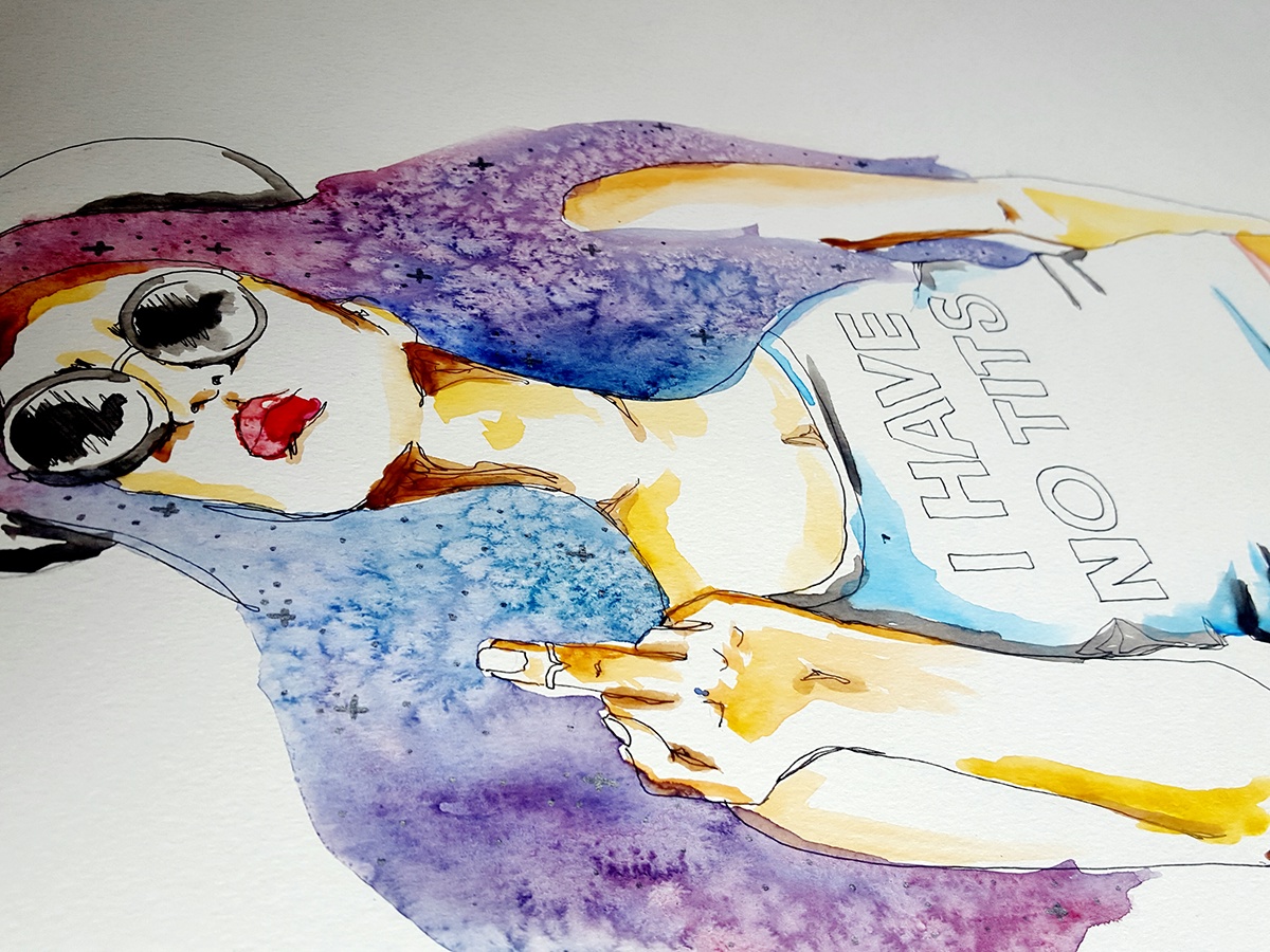 ilustracion Galaxia girls Mujeres watercolors acuarelas handmade