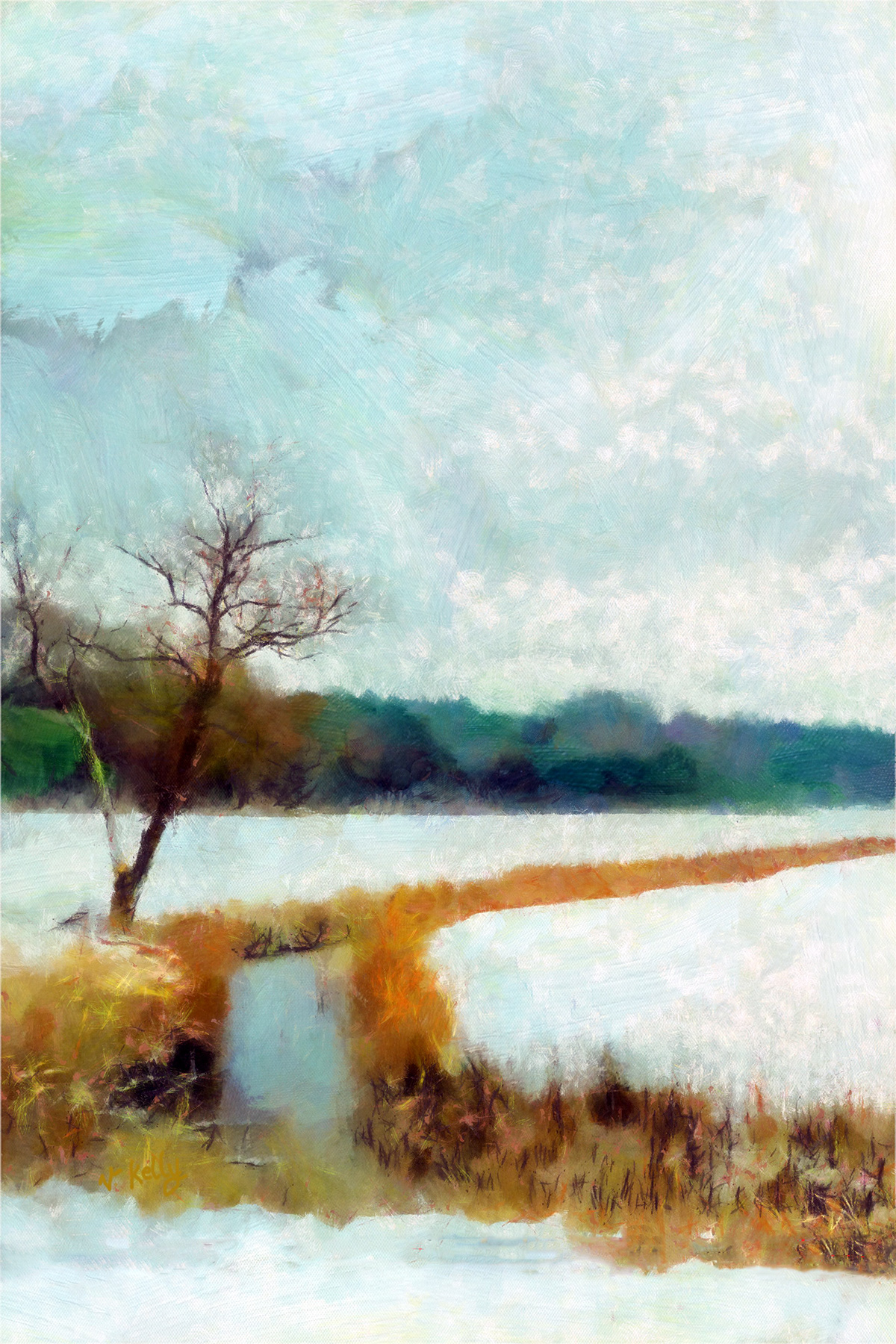 art Landscape tradigital valzart snow Paintings winter seasons countryside norfolk broads windmills