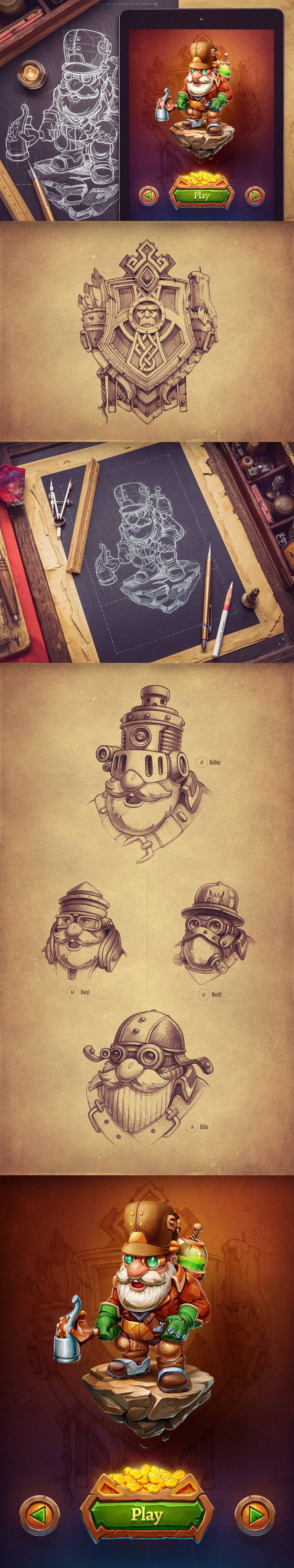 ios game iphone sketch Character design UI Interface STEAMPUNK arcade plane stone