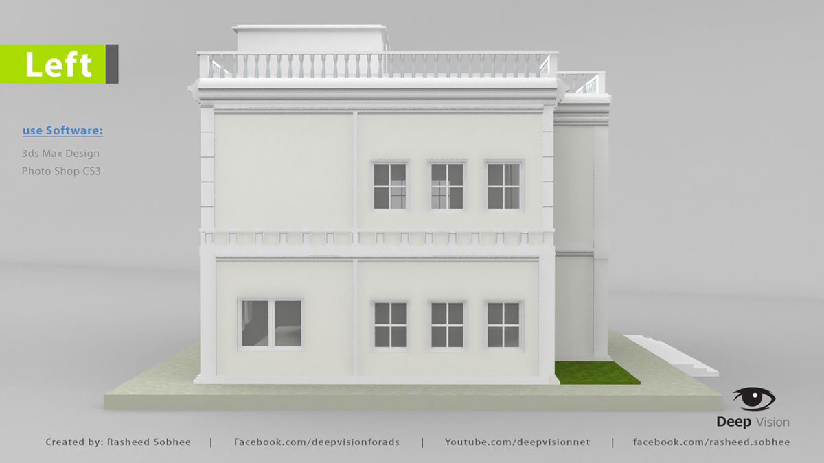 3d villa 3D Autodesk 3dmax 3dsmax model STUDIO MAX Villa house building Render 3D model exterior white villa simple