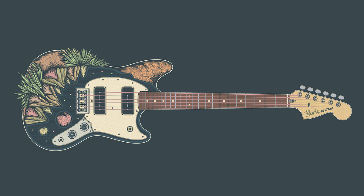 Digital Art  ILLUSTRATION  vector Vector Illustration fender relic guitar guitarist music Fender Mustang Musical Instrument