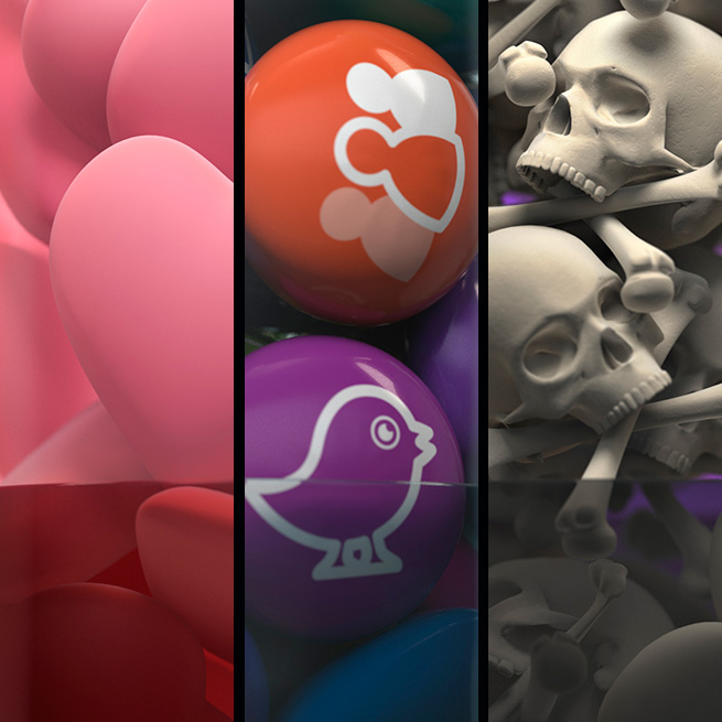 pills capsule hearts social media skulls Love poison panacea CGI 3D modo Mr. Murdoch MMDI