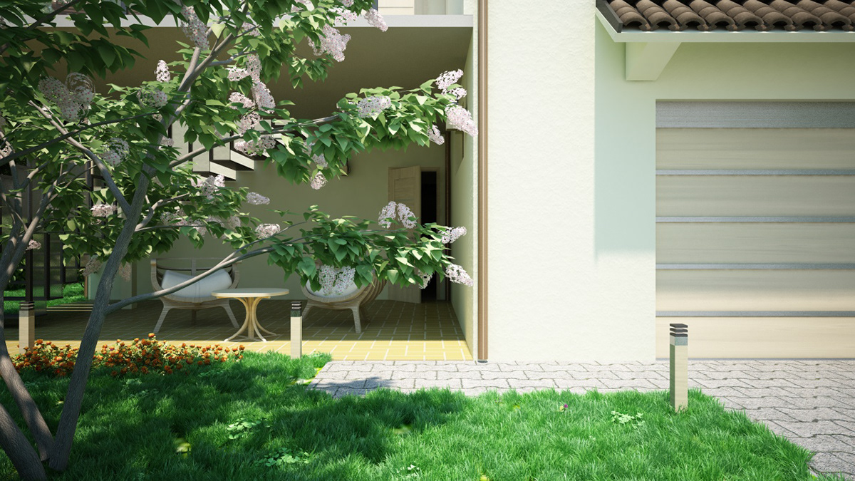 exterior rendering cinema 4d vray grass house CG SKY Outdoor green graphic esterno