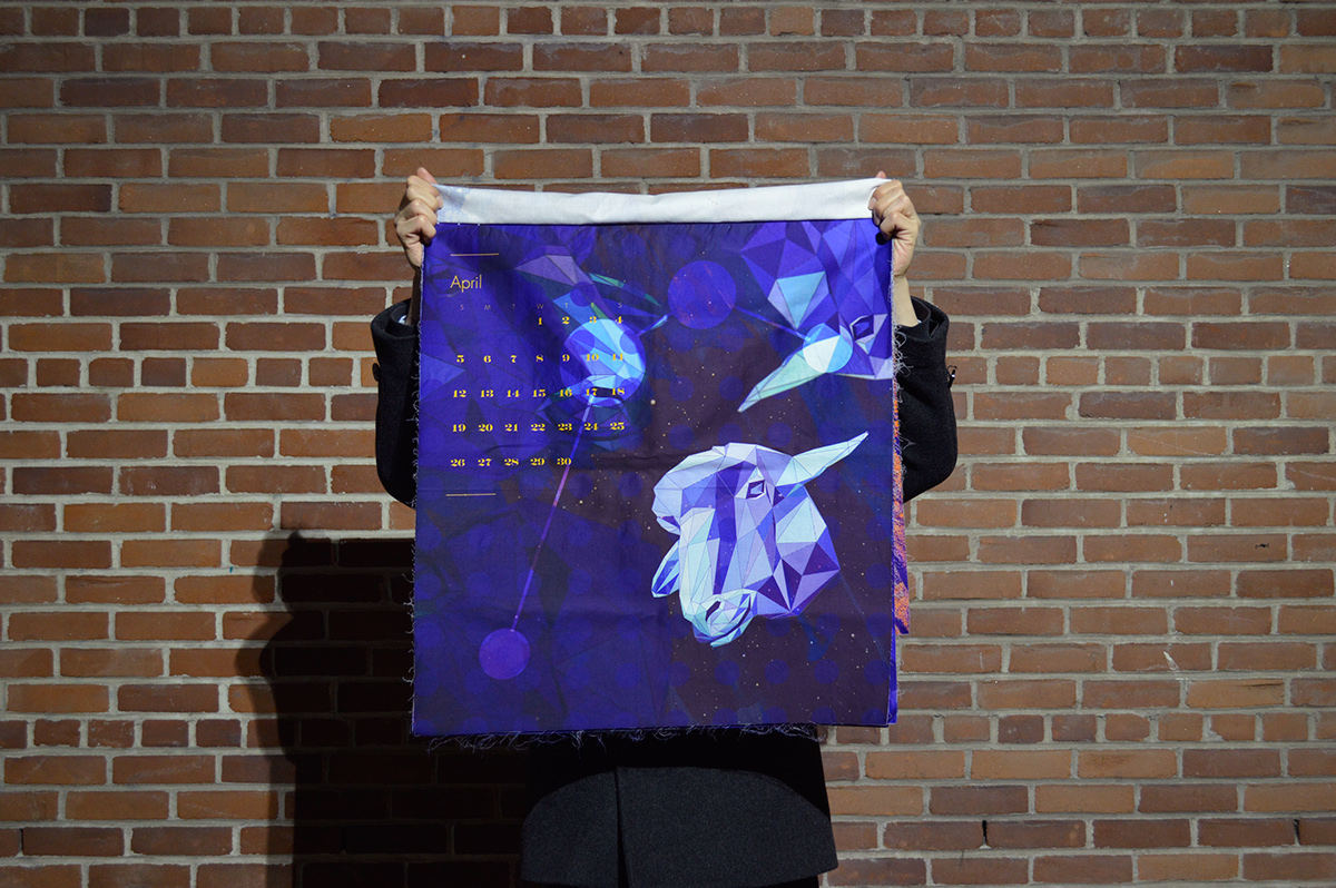 calendar sheep Chinese Calendar blue orange year of 2015 sheep year fabric Print on fabric digital print
