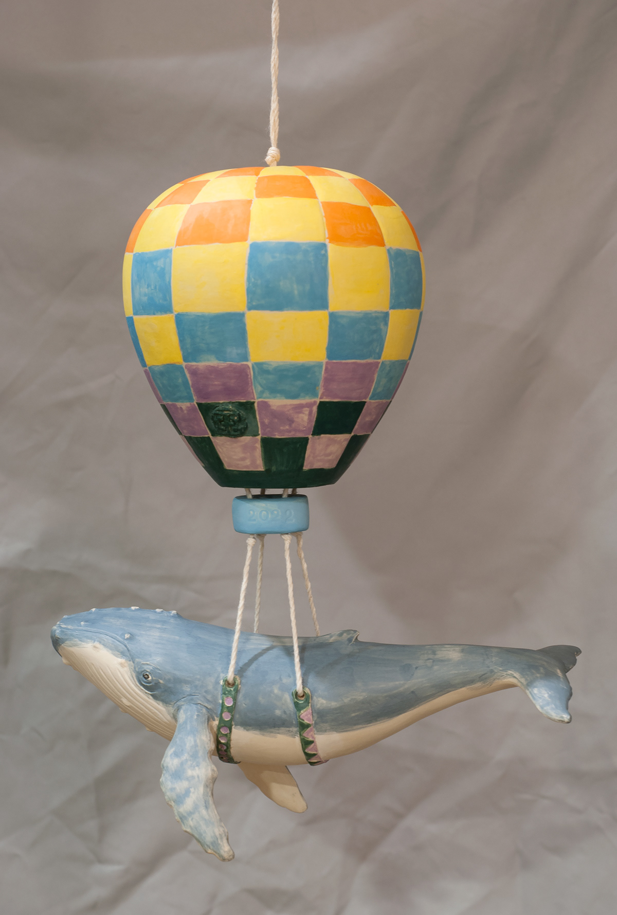 Airborne balloon ceramic clay handmade hanging sculpture Whale