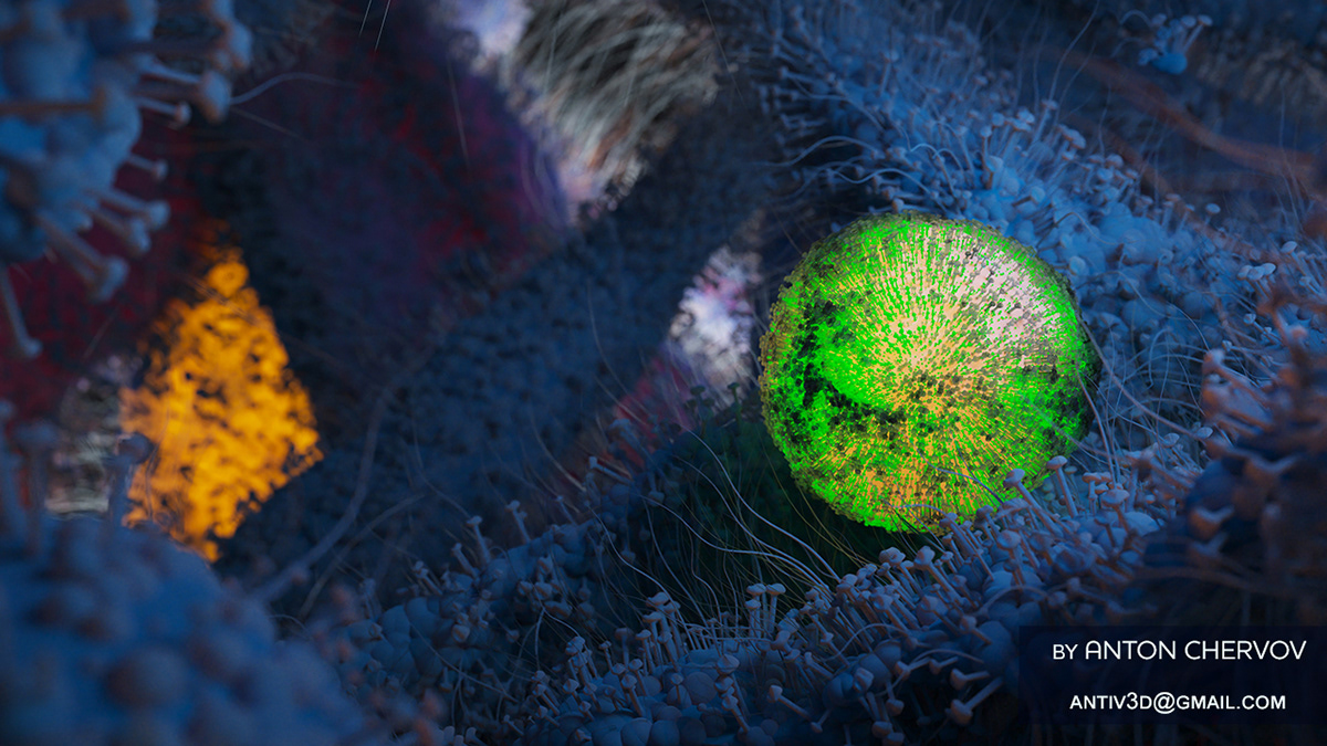 Cell Disease infection research virus 3D cinema4d corona micro Render