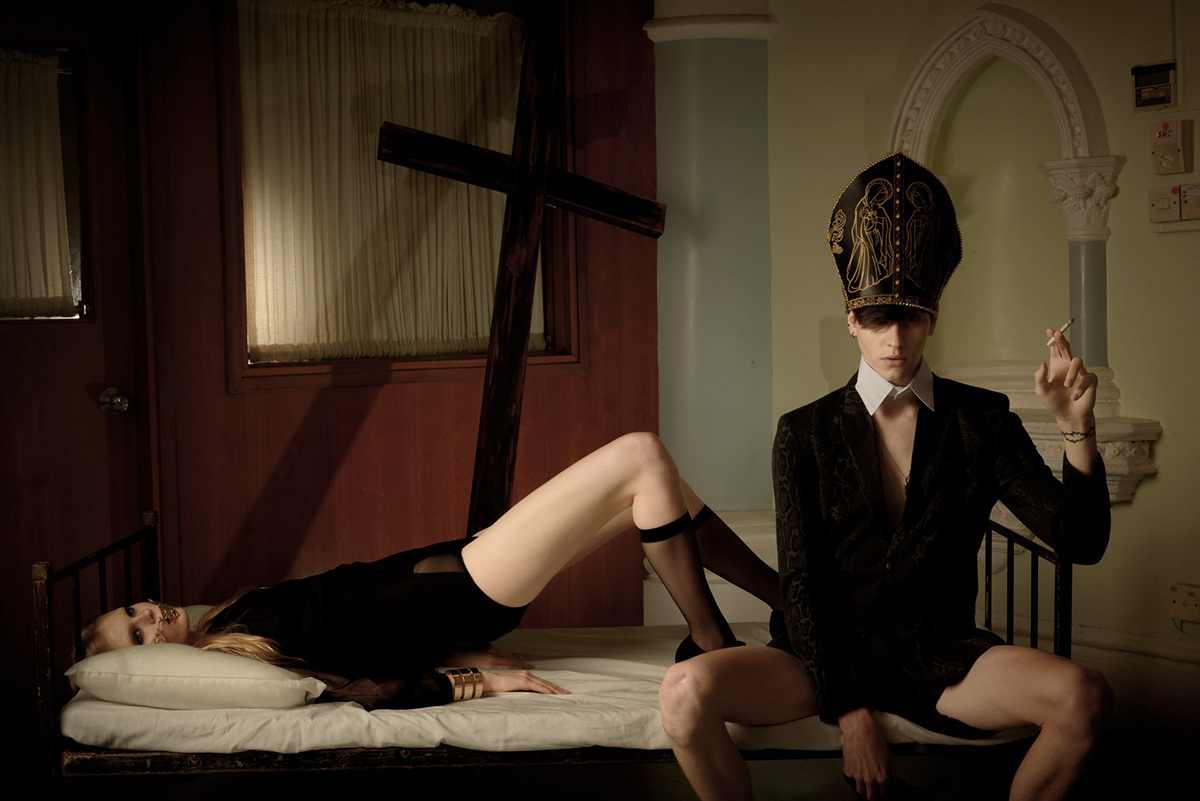 holy hongkong woman props Catholic fashion design instruments religion humanility dark sloth desperate blind greed lust
