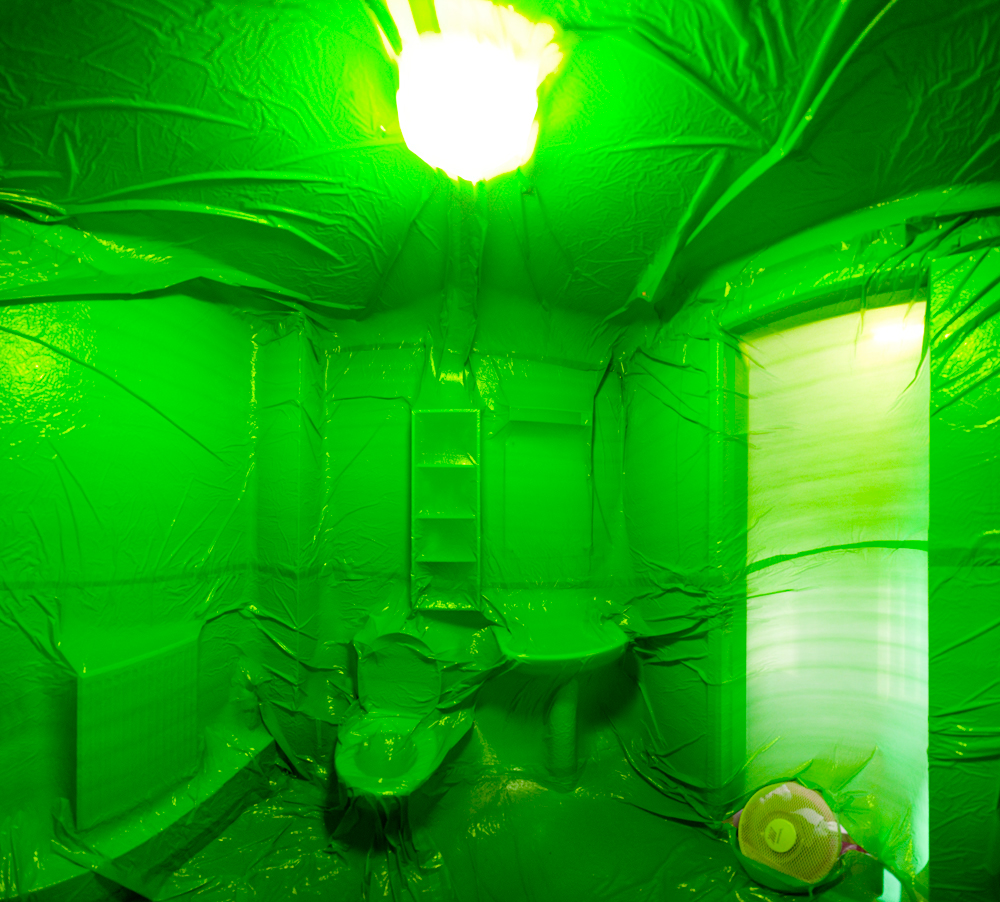 installation art air plastic conceptual inflatable ballon green ephemeral bathroom