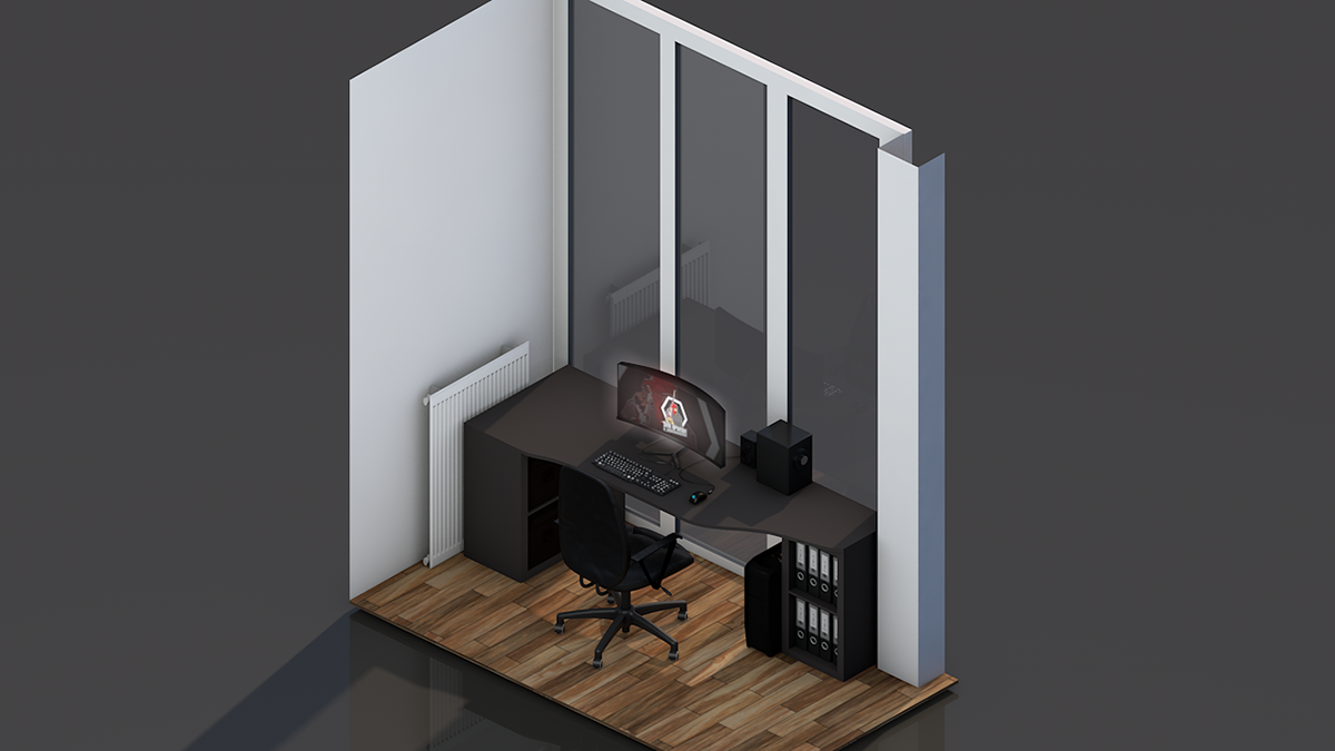 3D animation  c4d Interior Isometric light Low Poly room Tiny view
