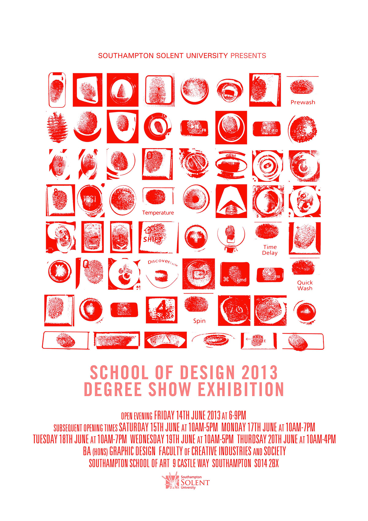 Southampton Solent University Degree Show 2013 graphic design fingerprint identity poster Invitation