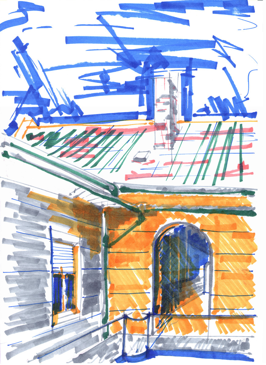 architecture sketch Felt tip pen Drawing  colorful arty