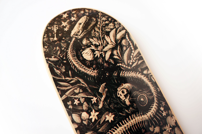 Skate Board dwarf fantasy snake morbid flower floral skeleton