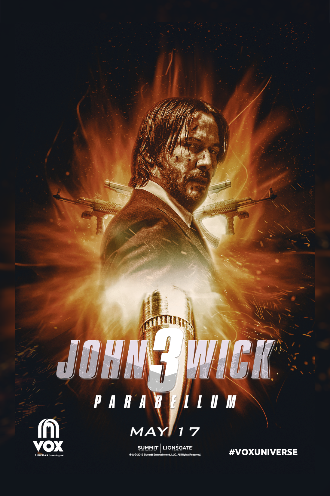 john wick John wick 3 movie poster Bullet fire Flames guns VOX Cinema Advertising  wacom