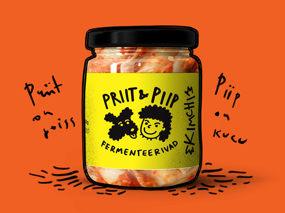 cute branding helene vetik illustrated label kimchi label design made in ESTONIA package design 
